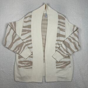 Varley Womens Size M Camrose Cardigan Sweater Zebra Print Merino Wool Tofu Ivory